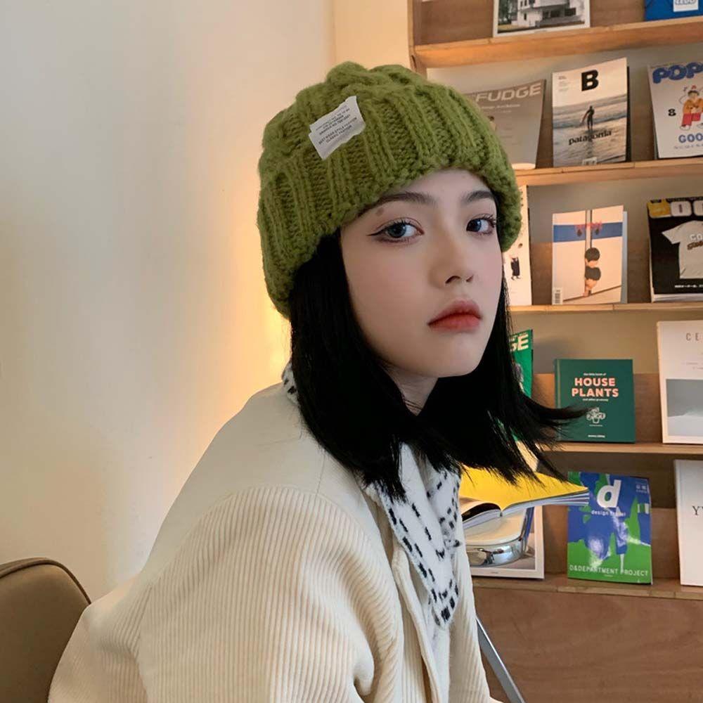 Lovely Stripe Plain Labeling Autumn Letter Knitted Hat Woolen Hat Korean Style Caps Women Beanies