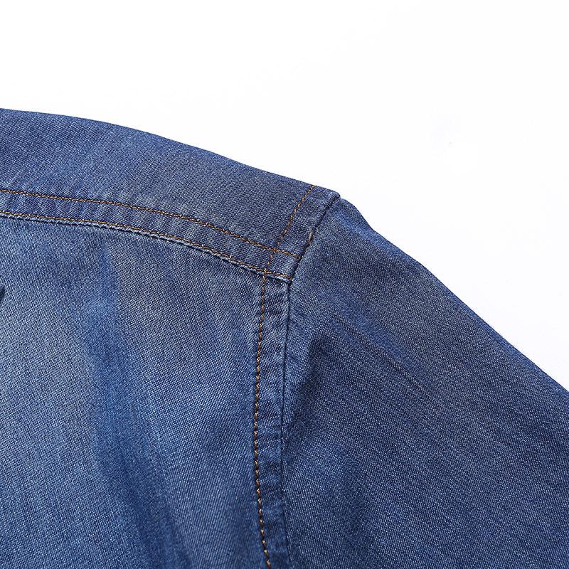 Camicia di Jeans Estiva Sottile da Uomo Camicia da Lavoro in Cotone a Maniche Corte da Uomo