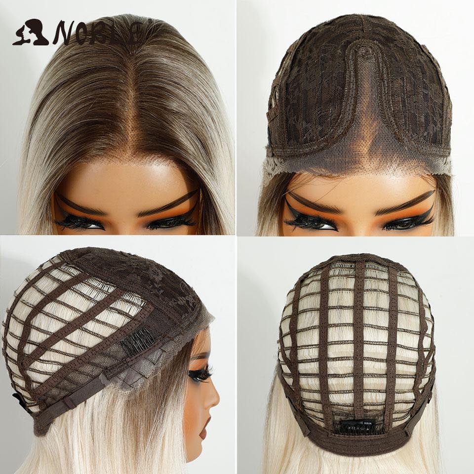 Noble Synthetic Lace Front Wigs For Women 12 Inch Cosplay Short Bob Lace Wig With Bangs Pre Plucked Pre-Cut White Lace Wig