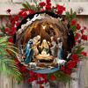 Nativity Scene Wooden Sign 2D Relief Effect Design Jesus Born Wreath Sign for Church Wall Door Hanging Decor Ideal Gift
