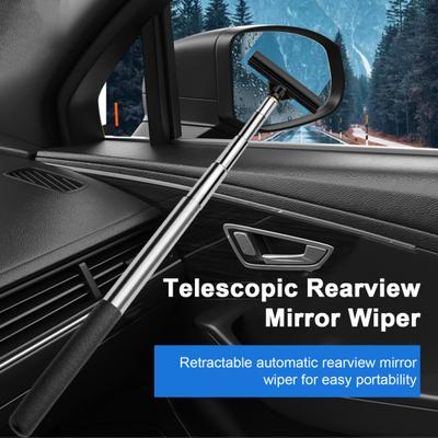 Car Rearview Mirror Wiper Retractable Stainless Steel Handle Soft Sponge Auto Side Wing Mirror Squeegee Scraper Window Glass Cleaning Tool Auto