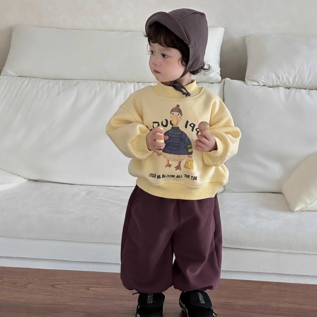 Boys autumn and winter thickened sweater sweatpants new children's clothing baby winter clothing children's velvet suit
