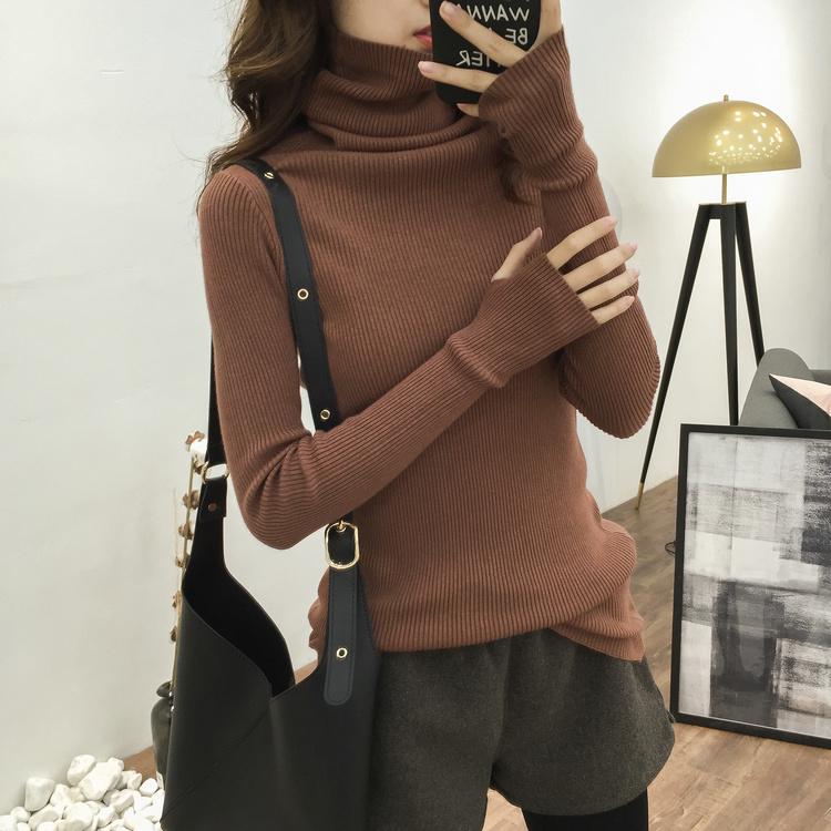 Autumn and Winter Large Code Women's High Neck Sweater Slim Thickening Head Long-sleeved Bottoming Knitwear