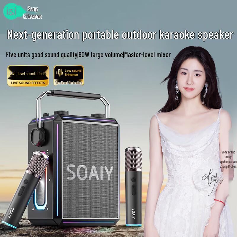Soaiy Smart Portable Karaoke Speaker System with Wireless Microphones