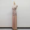 Celebrity Style Banquet Suspender Tube Top Pleated Design Champagne Skirt Dress Set Women