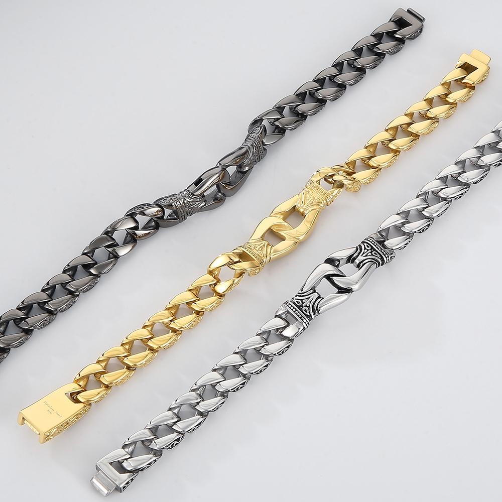 Bracelet Chaîne Maille Gourmet Vintage pour Homme Acier Inoxydable 316L Style Totem Rétro Bracelets Réglables Bijoux Homme Cadeaux