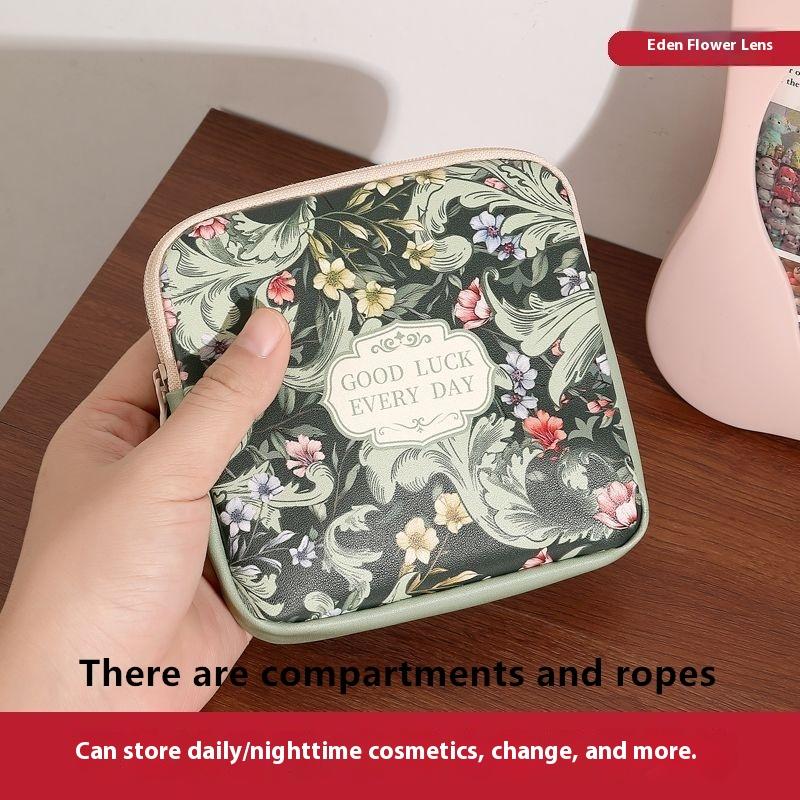 Creative Pvc Sanitary Pads Bag  Floral Print Large Capacity Multipurpose Coin Purse Portable Cosmetic Storage Bag