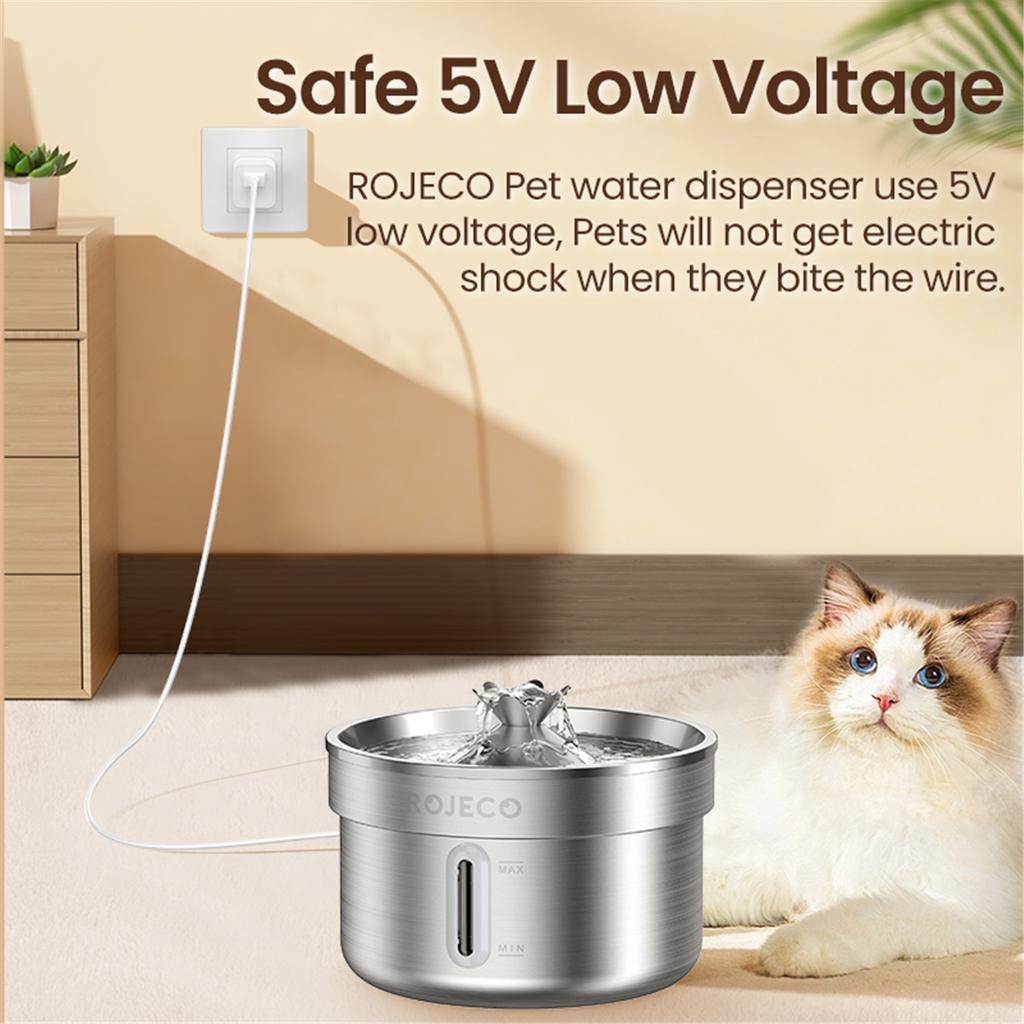 ROJECO Stainless Steel Pet Drinking Fountain Auto Cat Water Fountain Smart Pet Water Dispenser with Pump for Dog Cat Drink Bowl