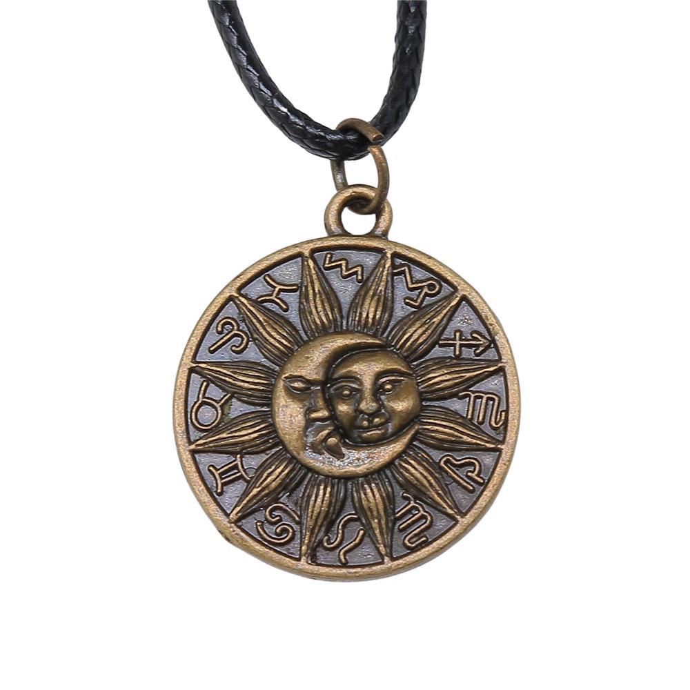 Star Pendant Necklace Vintage Minimalist Moon Sun Charms Cosmic Jewelry With 45cm Leather Chain