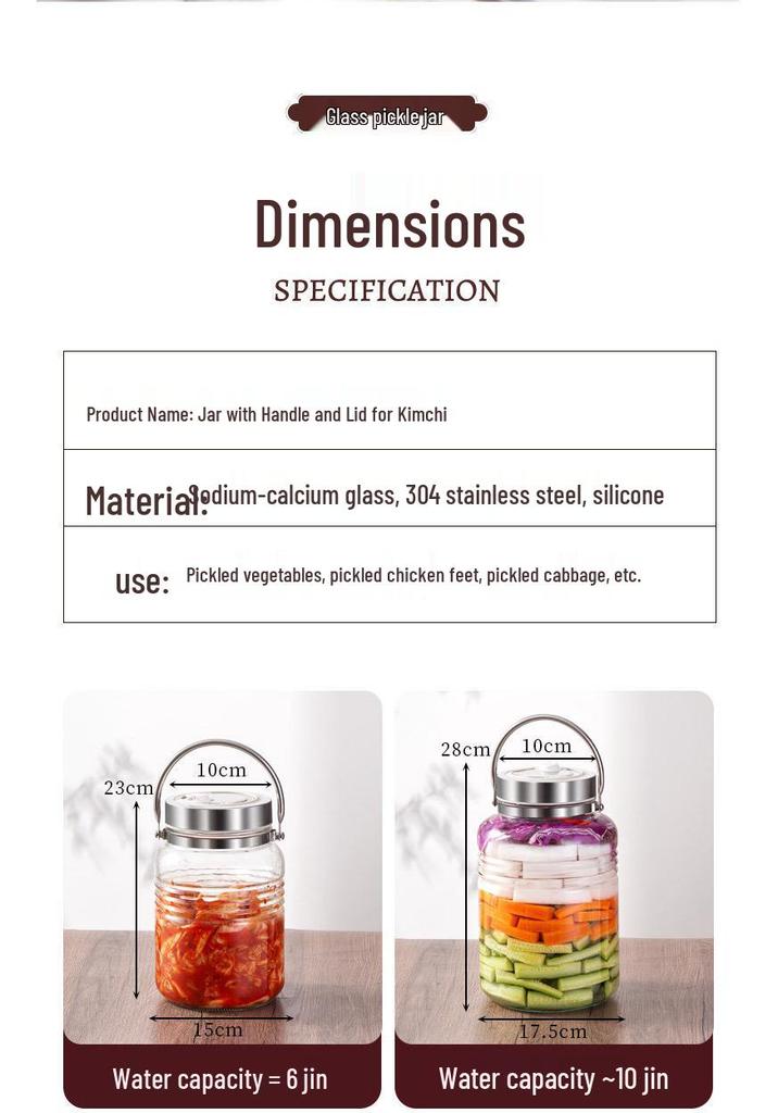 Glass Sealed Jar for Pickled Vegetables, Large Caliber Kimchi & Sauerkraut, Thickened Food-Grade Design