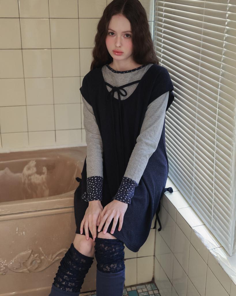 Phased Pintuck Waffle Flare Dress_Navy