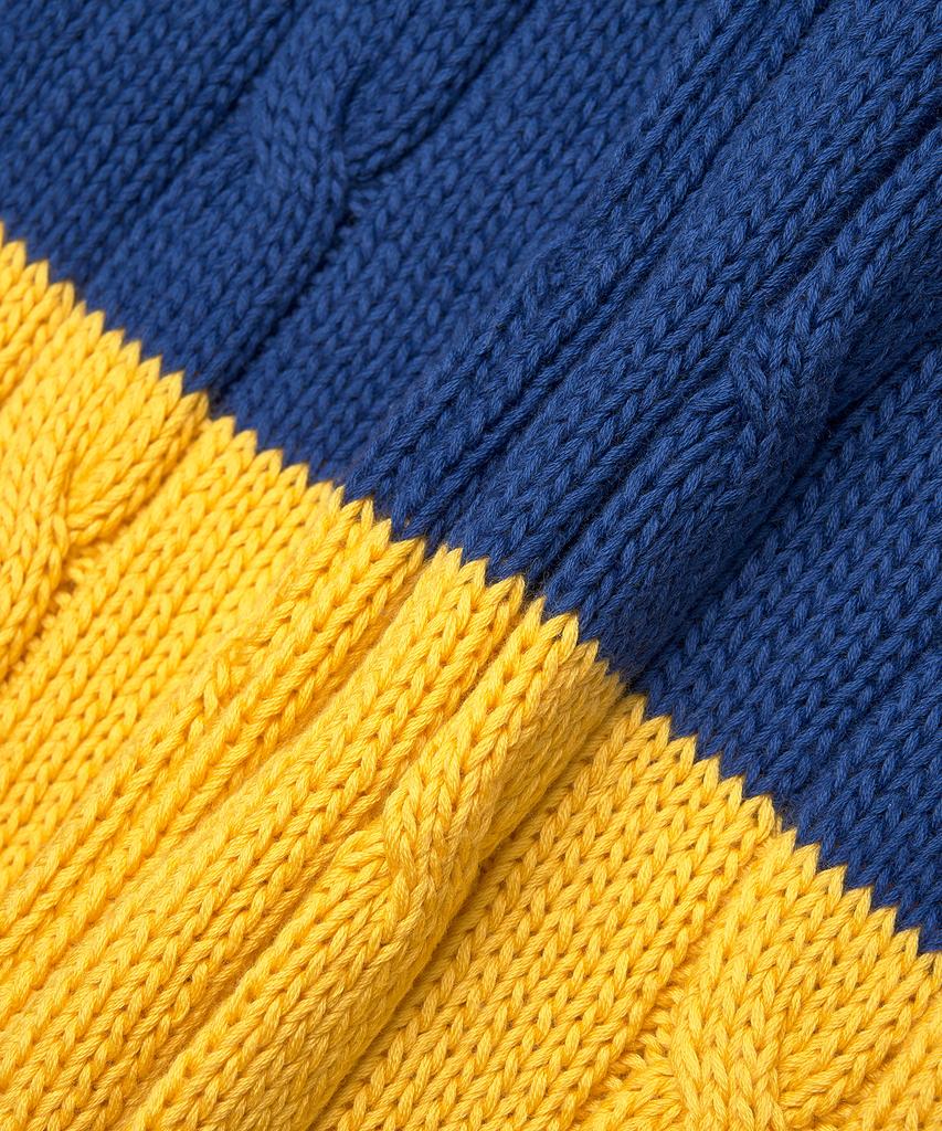 POLO RALPH LAUREN W Striped Cable Knit Cotton Sweater - Blue Yacht/White