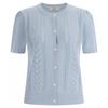 Shop   Women Round Button Open Puff Sleeve Short Sleeve Knit Cardigan Blue Bom W