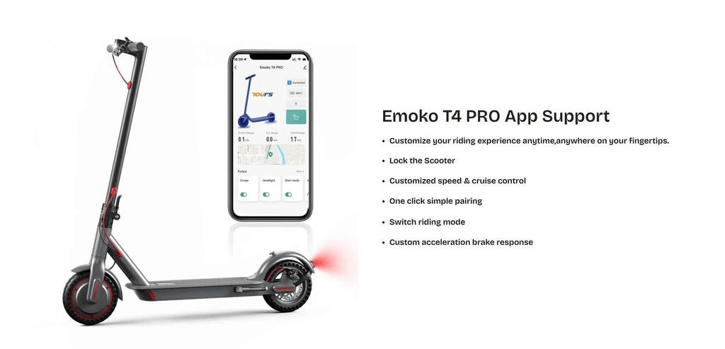 Emoko Foldable Electric Scooter HT-T4 Pro 350W 36V 10.4Ah 8.5-inch Honeycomb Tires with Application Supported Disc Brake+E-ABS Function