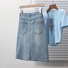 Dimanaf 2025 Plus Size Summer Denim Skirts Women Clothing Blue Floral Fashion A-Line Jeans Skirt High Waist