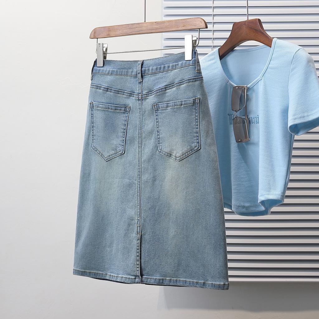 Dimanaf 2025 Plus Size Summer Denim Skirts Women Clothing Blue Floral Fashion A-Line Jeans Skirt High Waist