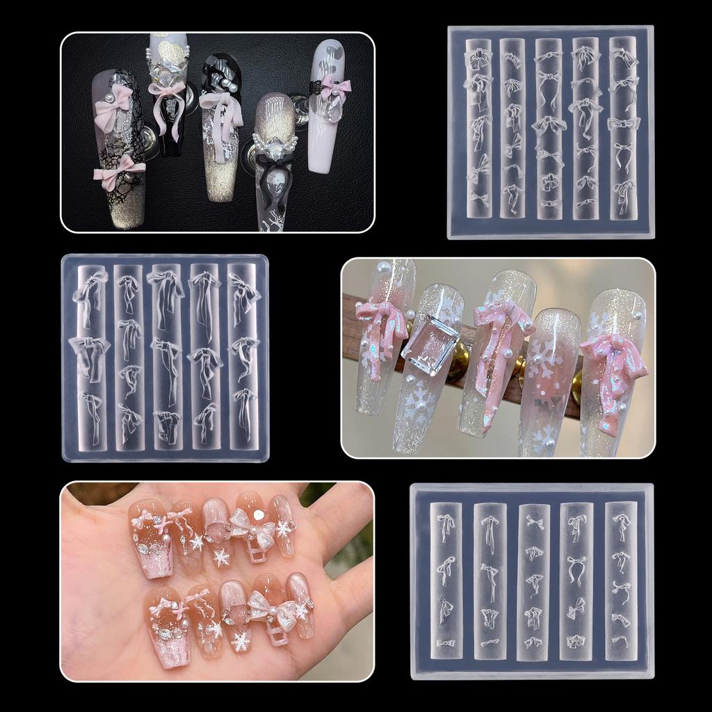 Ribbon Bow Nail Art Mold Silicone Cartoon Bowknot Pattern Nail Art Decorations Nail Polish Filling Mold Relief Design Manicure
