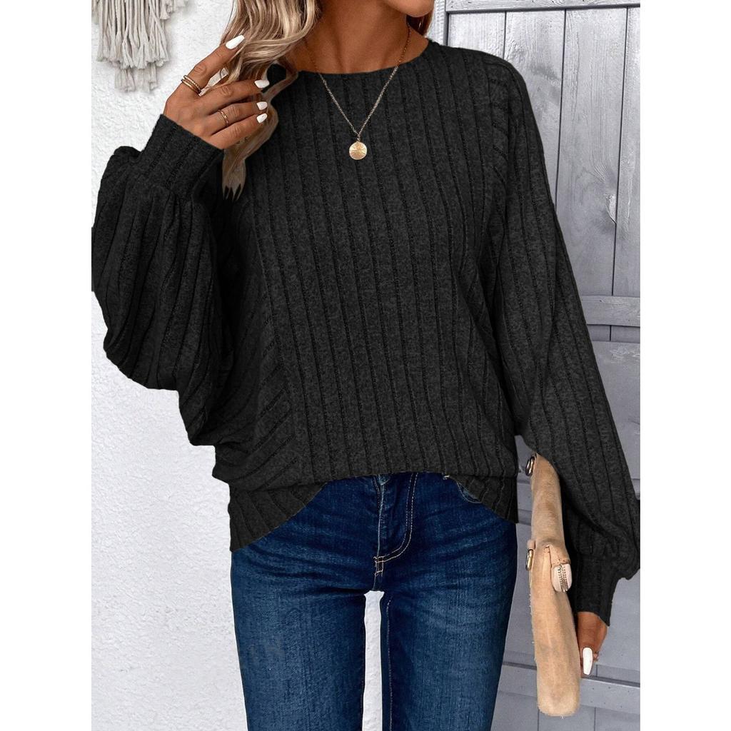 Fall Winter Plus Size Women's Solid Color Casual Comfy Unique Lantern Sleeve Top