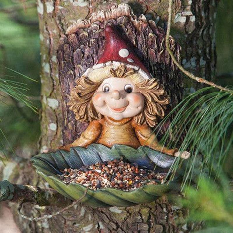 Fairy Bird Feeder House | Whimsical Garden Decor | Squirrel-Proof Leaf Platform for Outdoor