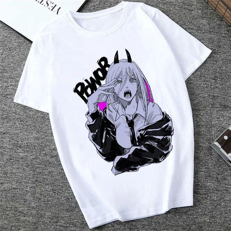Harajuku Tops Anime Tshirt Unisex Chainsaw Men T Shirt Women Funny Cartoon Pochita Makima T-shirt Graphic Tees Tops Female 90