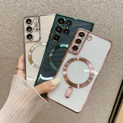 Custodia di ricarica wireless magnetica di lusso per Magsafe per Samsung Galaxy S22 S21 Ultra Plus Cover antiurto trasparente in silicone