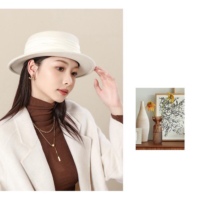 2026 Women's British Retro Wool Felt Hat - Autumn/Winter Flat Top, Brimmed, Casual Design