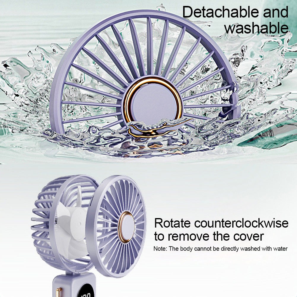 2024 New Fan Portable Handheld Fold Office Desktop Multifunctional Folding Double Battery 3600mAh Electric Fan with Neck Lanyard