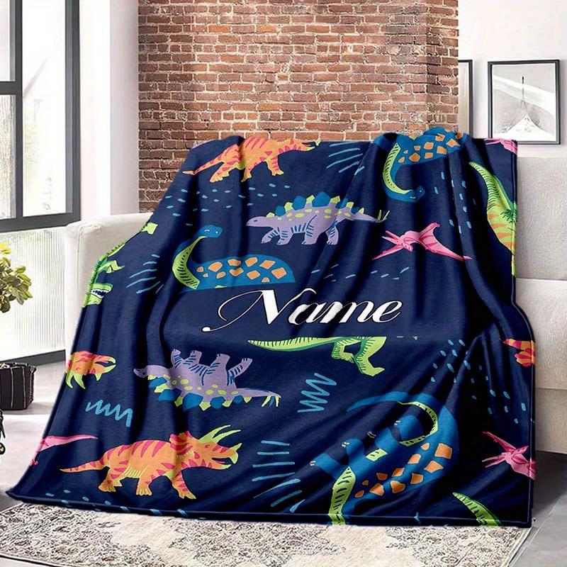 Dinosaur Pattern Customize Your Name Blanket Used For Chair Office Sofa Bed Camping Soft And Warm Giving Friends And Relatives Birthday Graduation