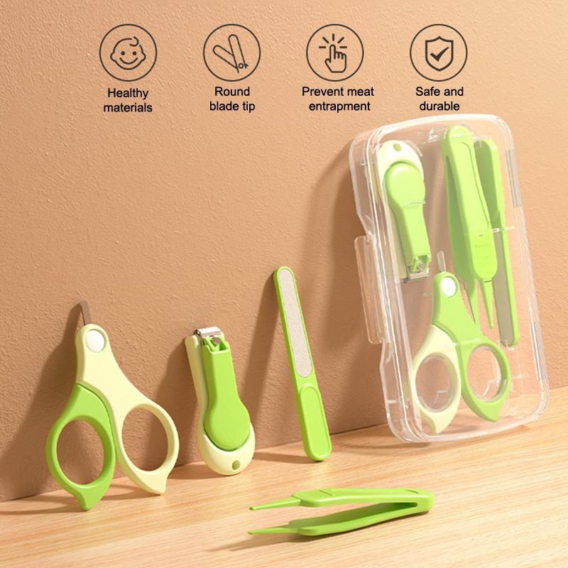 4PCS Newborn Baby Nail Scissor Baby Nail Care Tool Kid Safe Portable Nail Clipper Trimmer Tweezer With Box Children Manicure Kit