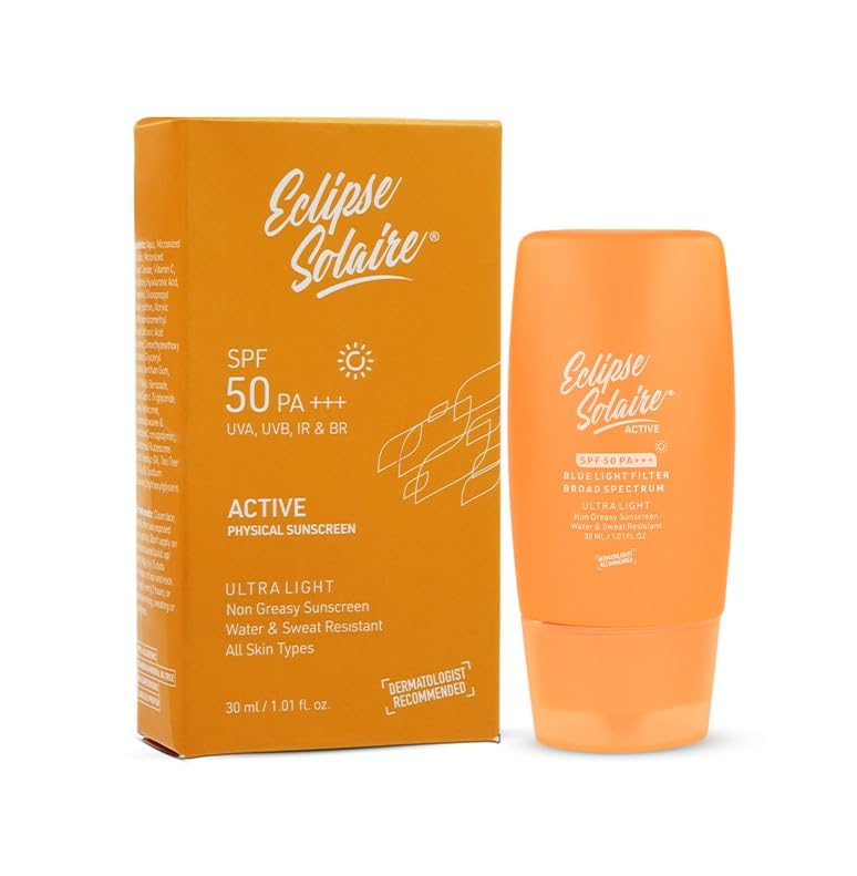 

Eclipse Solaire Active Sunscreen SPF 50 PA+++ | No White Cast | Broad Spectrum UVA/UVB/IR & Blue Light Shield | Lightweight, Non-Greasy Formula f