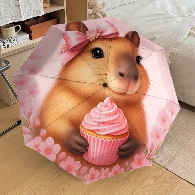 1PC Hamster Cupcake Umbrella-8-Rib Reinforced, Automatic Open, Lightweight & Durable, Cute Fashion Accessory for Outdoor, Beach or Casual Use, Beach U