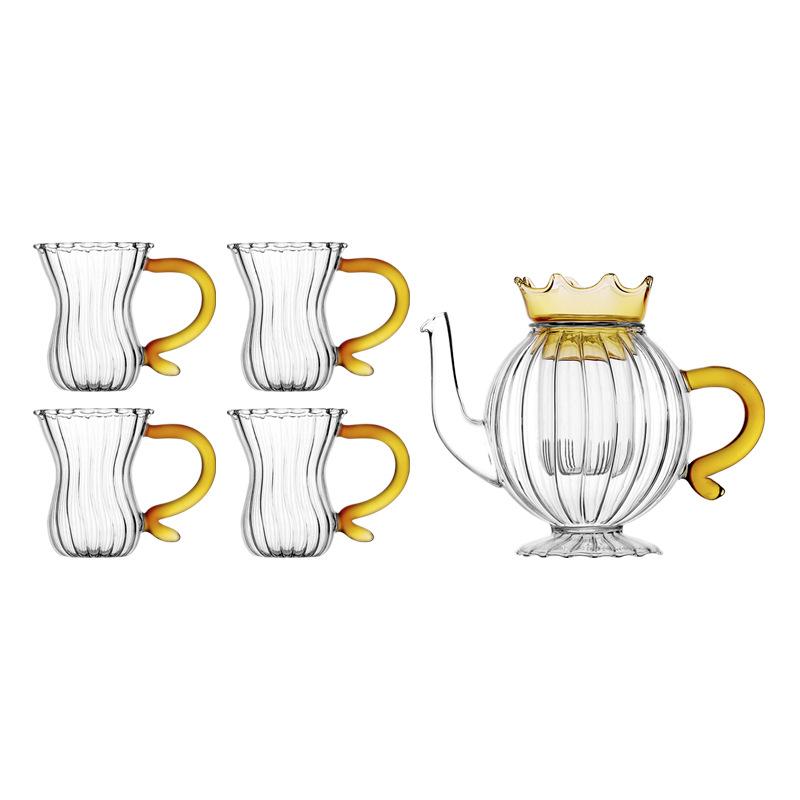 Crown Design Teabloom Stovetop & Microwave Safe Glass Teapot with Removable Loose Tea Glass Infuser And Tea Cup Tea Sets