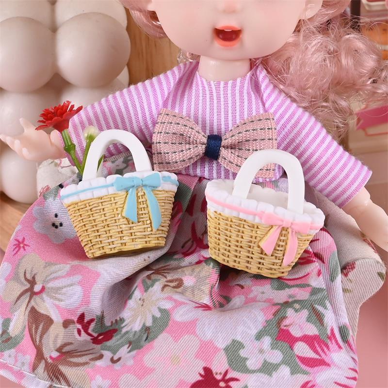 2/3Pcs Cute Dollhouse Miniatures Rattan Bamboo Flower Basket Models Doll House Accessories Decor Kids Pretend Play Toys Diy Gift