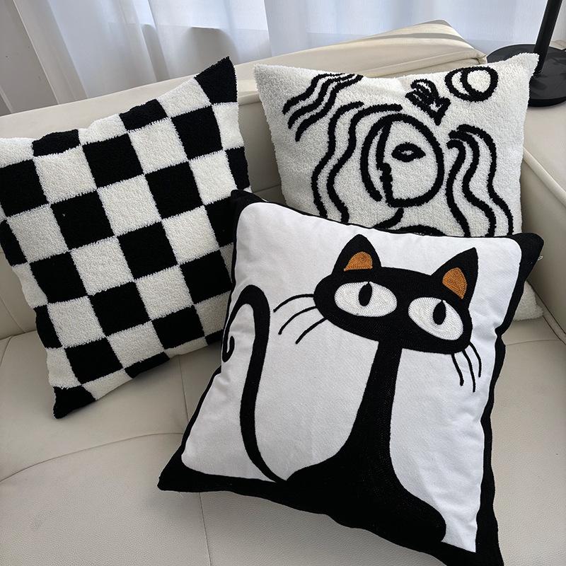 Living Room Sofa Pillow Cushion Black And White Chess Board Simple Pillow Sample Room Pillow Cover Premium Durable