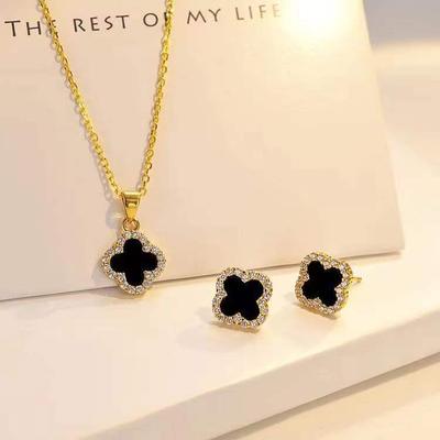 New Four-leaf Clover Necklace, Super Flash Full Diamond Temperament Stud Earrings, Pendant Internet Celebrity Versatile Women's Jewelry