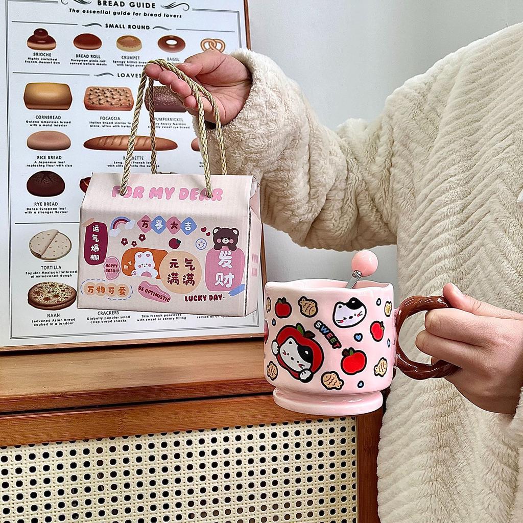 Cute Cartoon Doodle Style Ceramic Cup Household Mug Creative Souvenir Opening Birthday Gift Water Cup Women