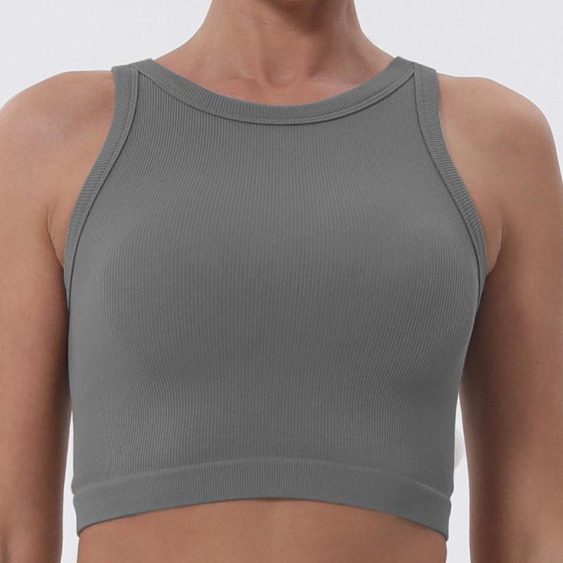 

Женский противоударный костюм для йоги: Спортивное нижнее белье с широкими плечами и фитнес-топ-ками с миди-длиной. Medium серый