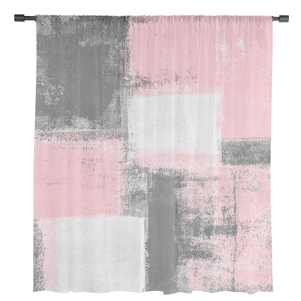 Rosa Oljemålning Texturfärg Skira Gardiner för Vardagsrumsdekoration Fönstergardiner Kök Tyll Voile Organza Gardiner