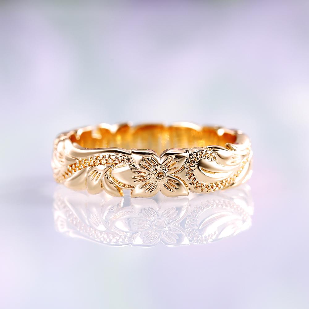 Huitan Simple Stylish Carved Flower Design Women Ring Anniversary Gift Graceful Female Finger Ring Fashion Jewelry