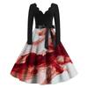Women's Casual Fashion Halloween Printed V-Neck Vintage Dress