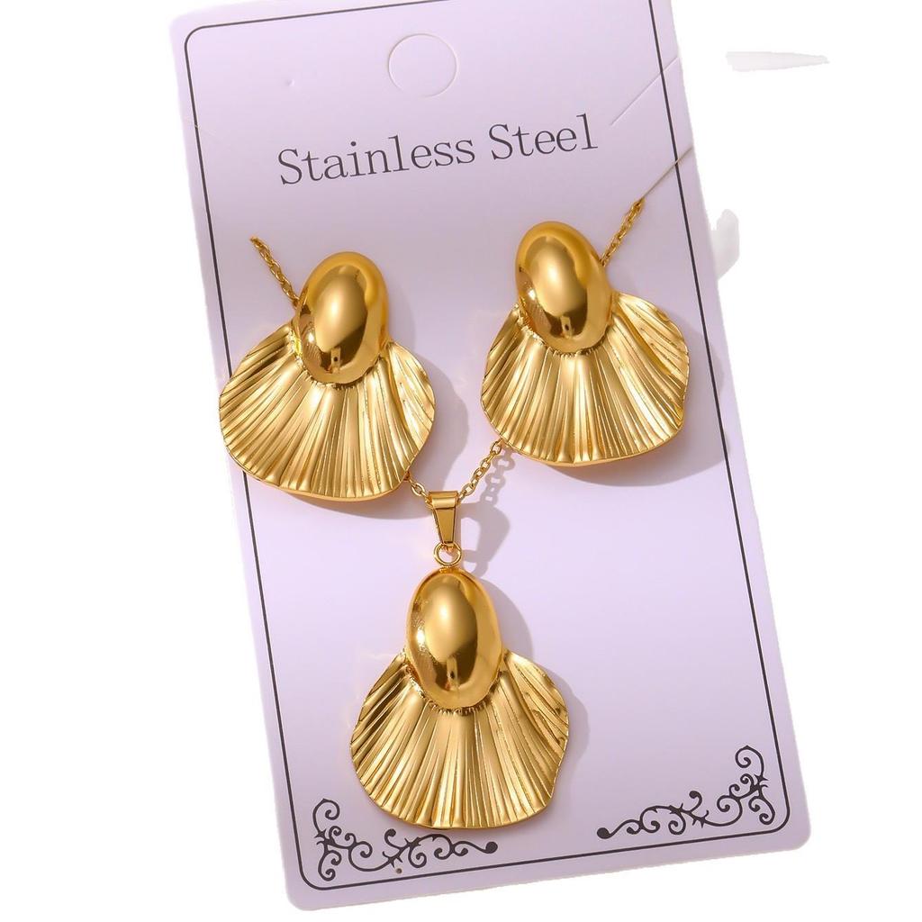 Polished Stainless Steel Vacuum Electroplated Elegant Fashion Earrings & Necklace Set