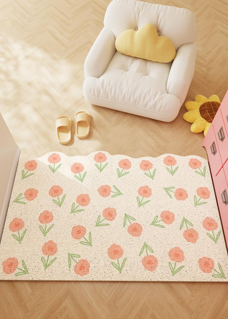 Flower Pattern Carpets for Living Room Fluffy Soft Study Floor Mat Cream Style Bedroom Decor Girl Carpet Thick Plush Bedside Rug