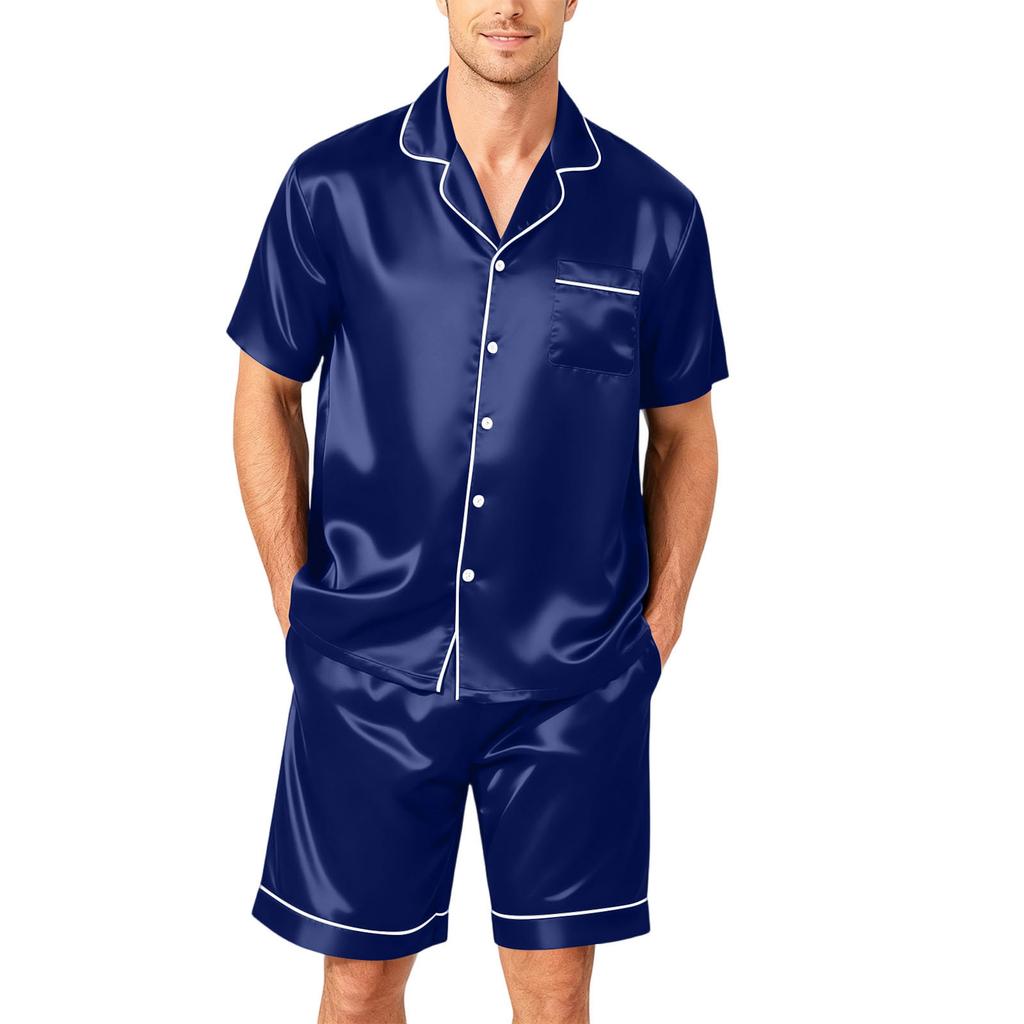 Men's Short Sleeve Pajama Set Button Down Shirt and Shorts Soft Lightweight Sleepwear Set Available In Sizes S To XXXXL
