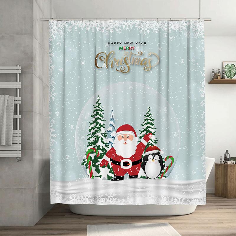 

Tu Christmas Santa Claus Penguin Shower Curtain Festive Holiday Bathroom Decor Waterproof Backdrop Xmas Pattern Home Textile W60H190(CM)-1 Pcs