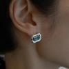 SQUARE BLOOM EARRING_GREEN SILVER