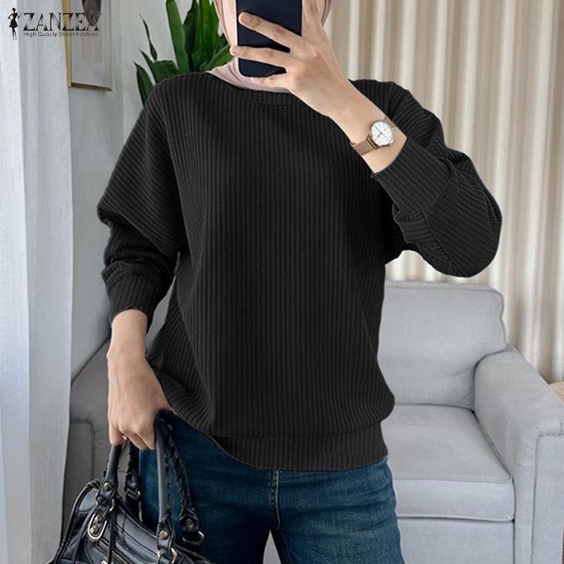 ZANZEA Women Muslim Casual Round Neck Loose Long Sleeve Blouse