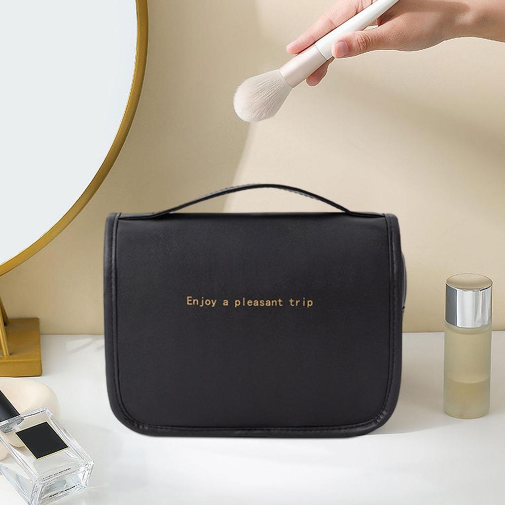 Toiletry Bag Hanging Travel Makeup Fashion Waterproof with Hook Large Capacity PU Leather