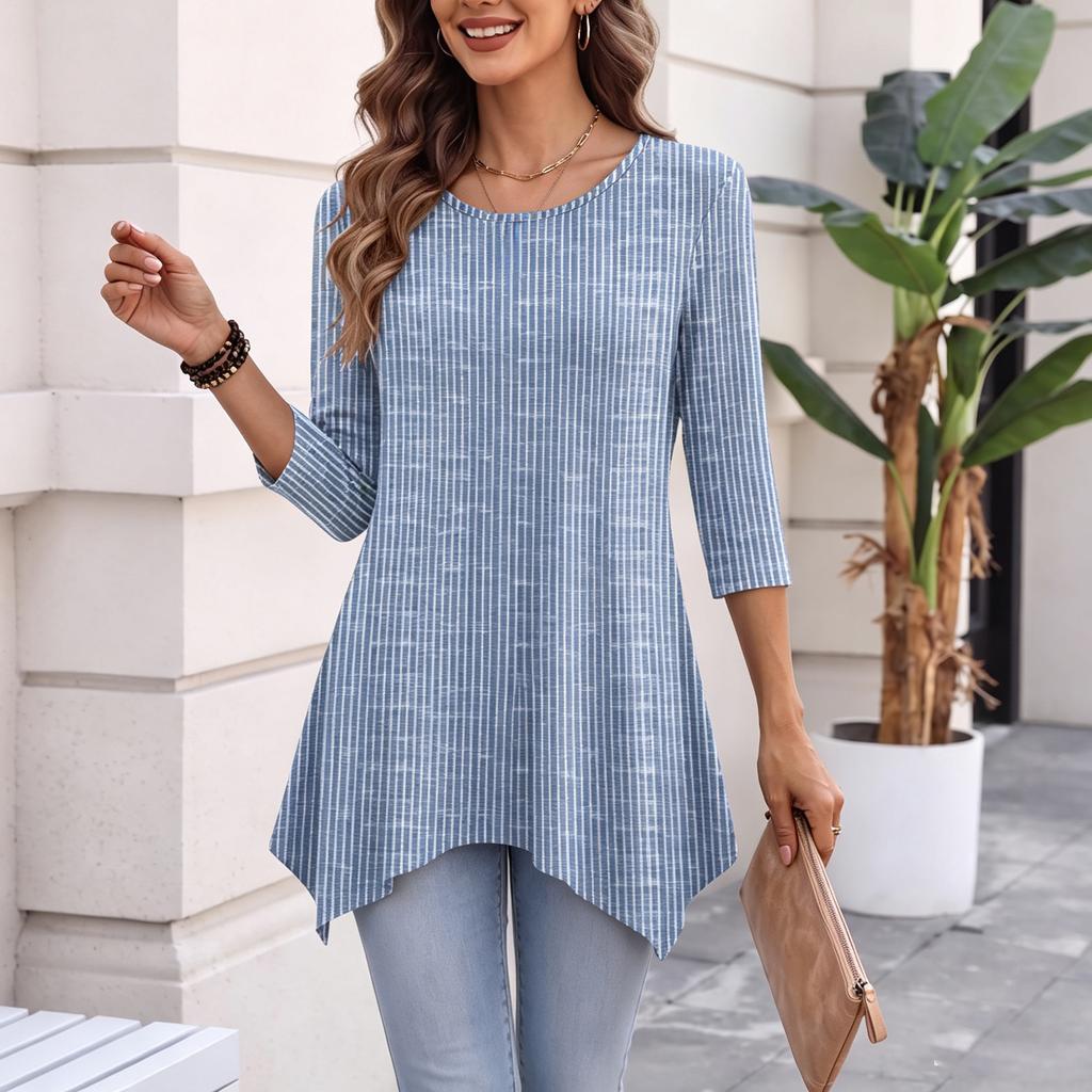 Women's Three-Quarter Sleeve Casual Pullover Top for Daily Wear