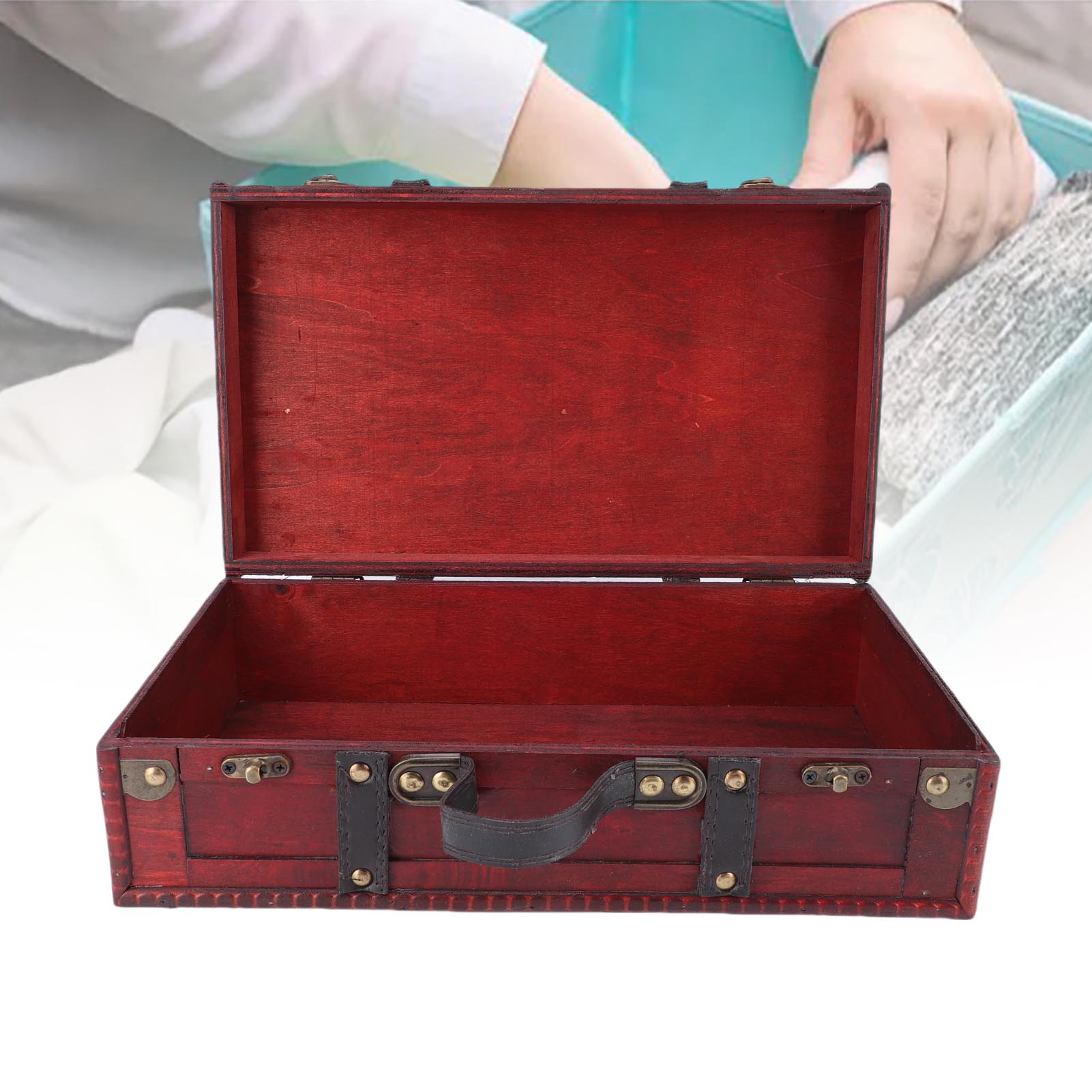 Konnwei Wooden Vintage Suitcase Antique Decorative Storage Chest Travel Treasure Chest Box With Pu Leather Handle For Weddings Keepsakes