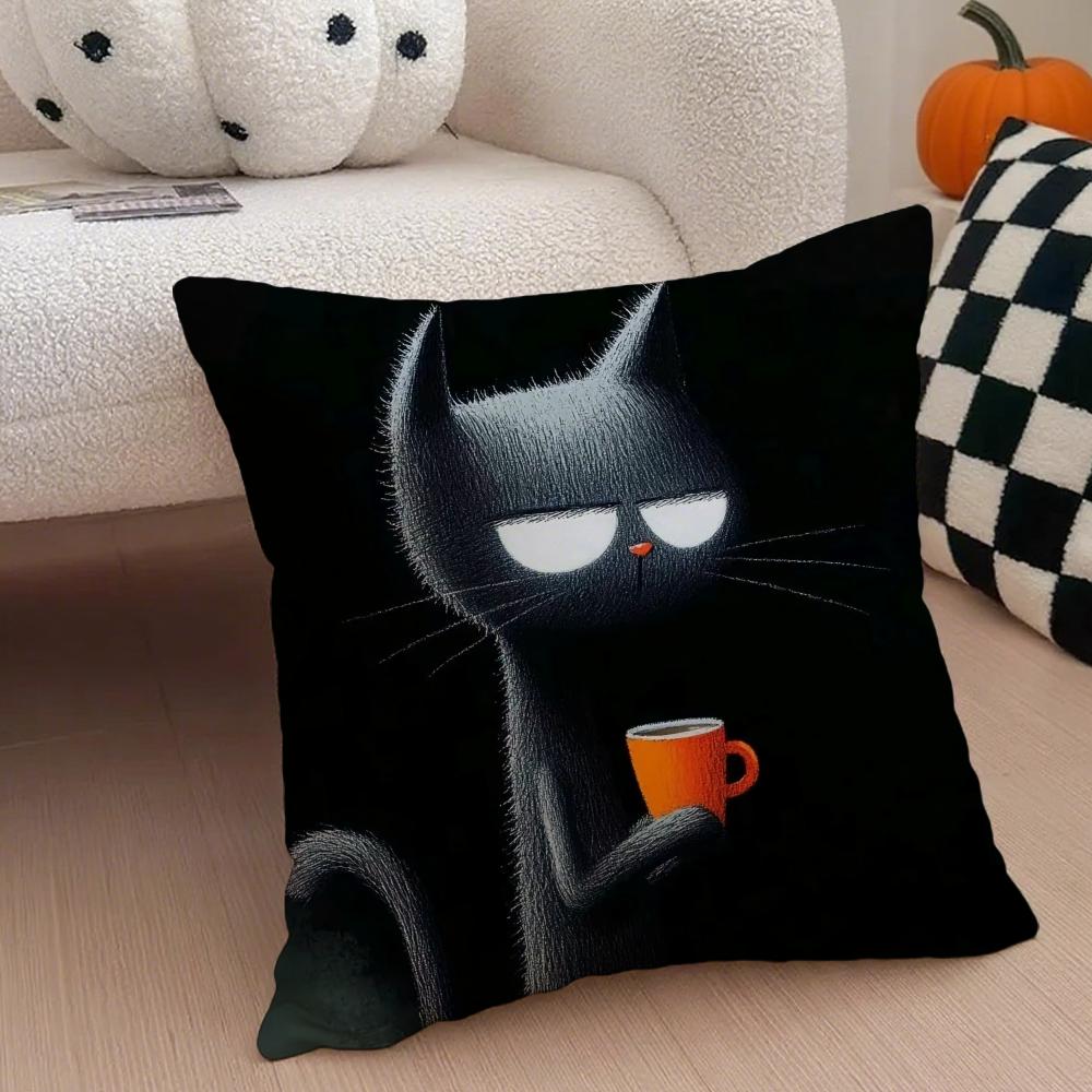 Fashion cute lovely funny black cats Cushion Cover Throw Pillow Cover Hidden Button Durable Polyester Chair Cushion